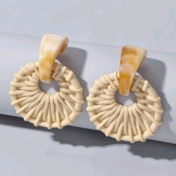 Boho drop statement tan earrings Neutral artsy Resin Festival casual 💖 2/$30 - Picture 7 of 14